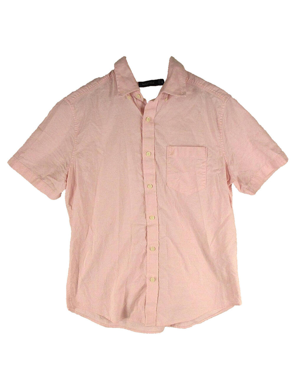 Nautica Mens Button Front Casual Shirt Short Sleeve Pockets Size M Pink